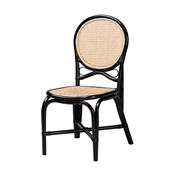 Baxton Studio Ayana Mid-Century Modern Two-Tone Black and Natural Brown Rattan Dining Chair